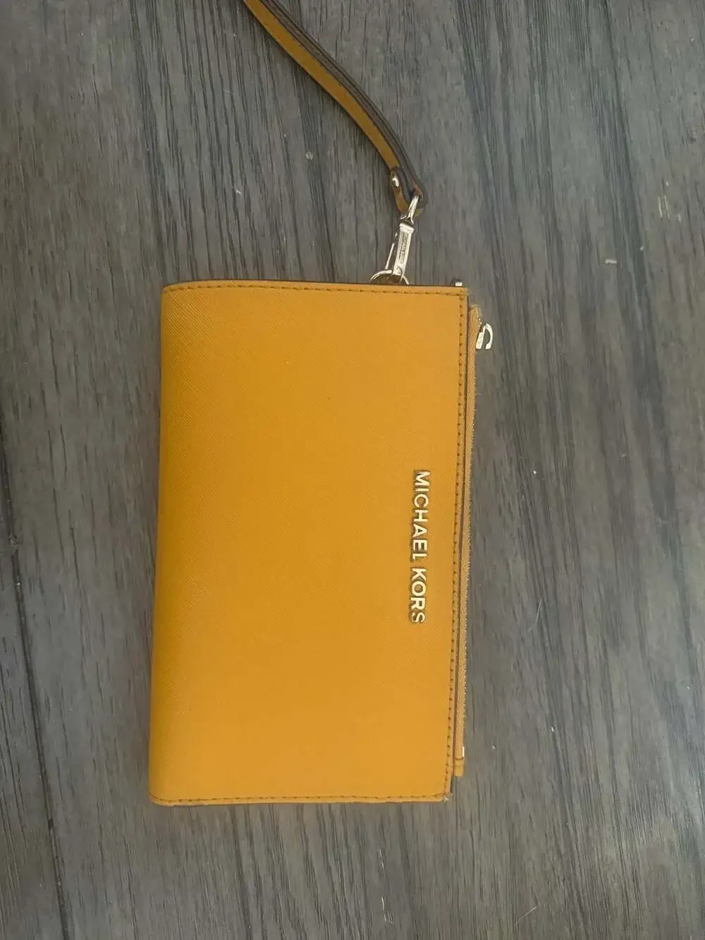 Michael Kors Jet Set Travel Large Saffiano Leather Dbl Zip Wristlet in Marigold